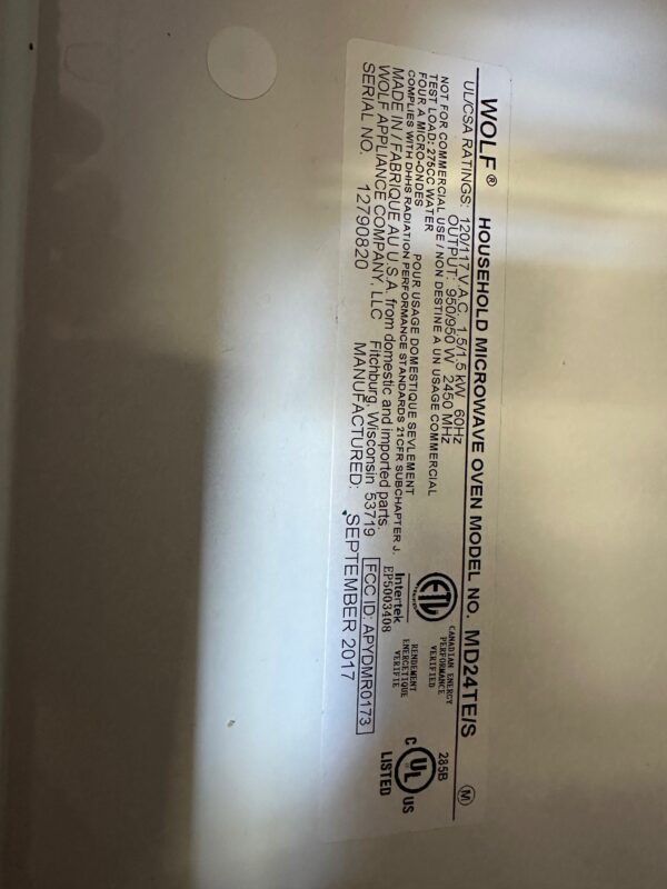 24'' Wolf Microwave Drawer MD24TES (Used) - Image 4