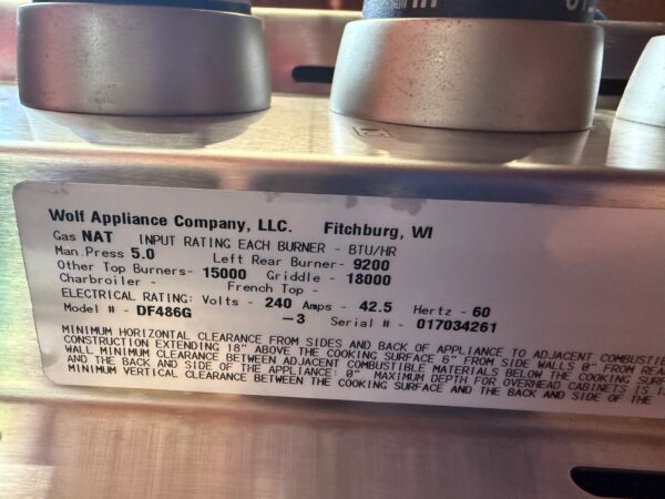 48” Wolf Dual Fuel Range DF486G (Used Natural Gas) - Image 11