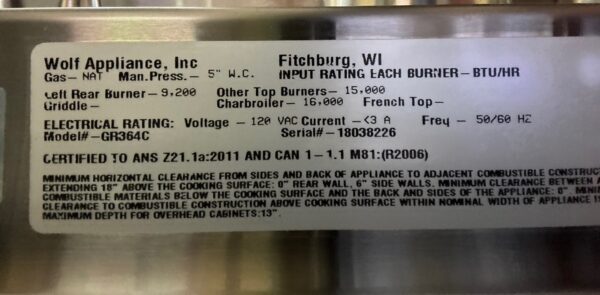 36” Wolf Gas Range GR364C (New Display Model) - Image 10