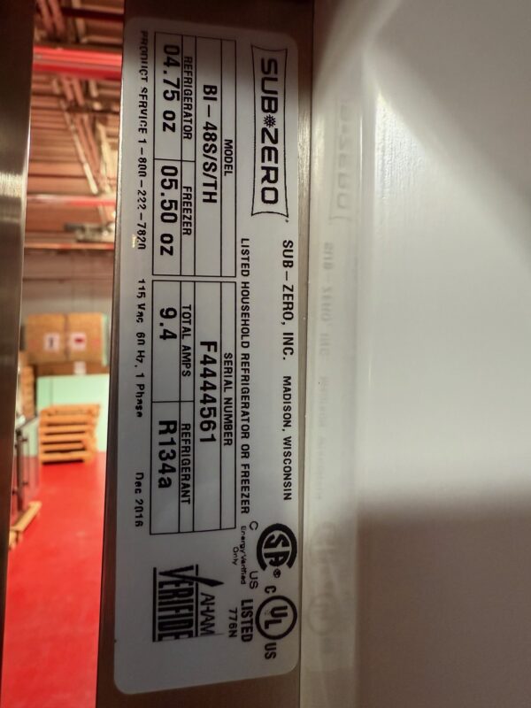 48'' Subzero Refrigerator Freezer BI48SSTH (Used 12/2016) - Image 8