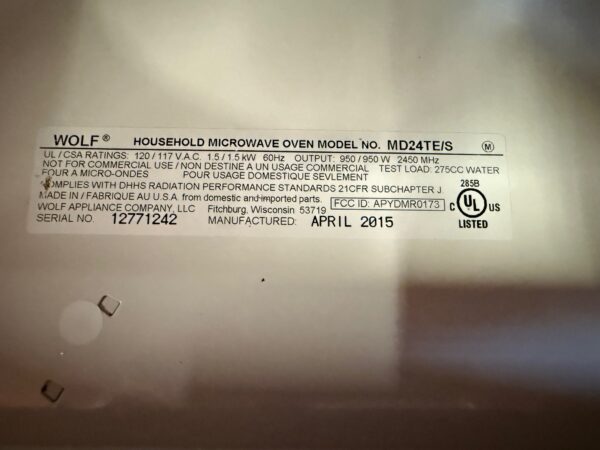 24” Wolf Microwave Drawer MD24TES (Used) - Image 5