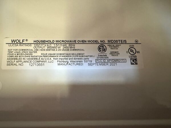 30'' Wolf Microwave Drawer MD30TES (New) - Image 5
