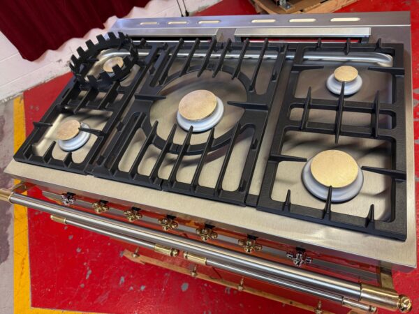 39 3/8'' Lacanche Cluny Dual Fuel Range LG1052GE Terracotta With Brass (Used) - Image 7