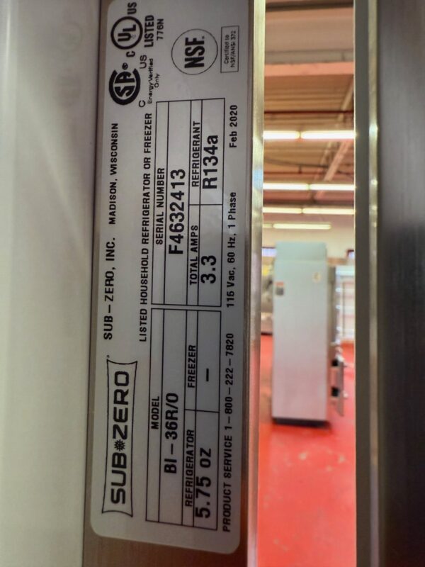 36'' Subzero Refrigerator BI36RORH & Freezer BI36FOLH Columns Panel Ready (Used 2020) - Image 7