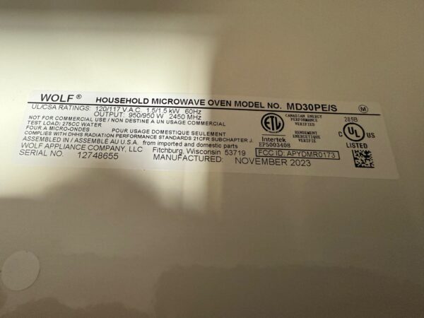 30'' Wolf Microwave Drawer MD30PES (Slightly Used 11/2023) - Image 6
