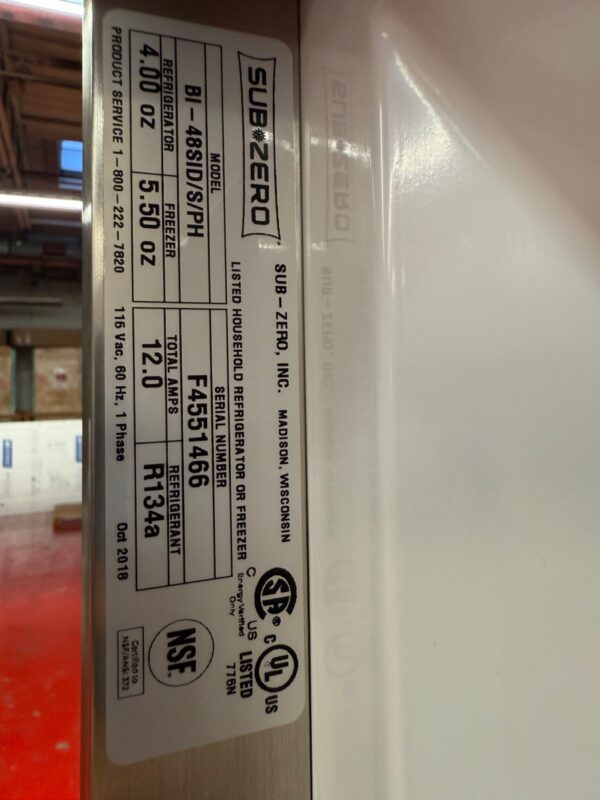 48'' Subzero Refrigerator Freezer With water Dispenser BI48SIDSPH (Used 10/2018) - Image 2