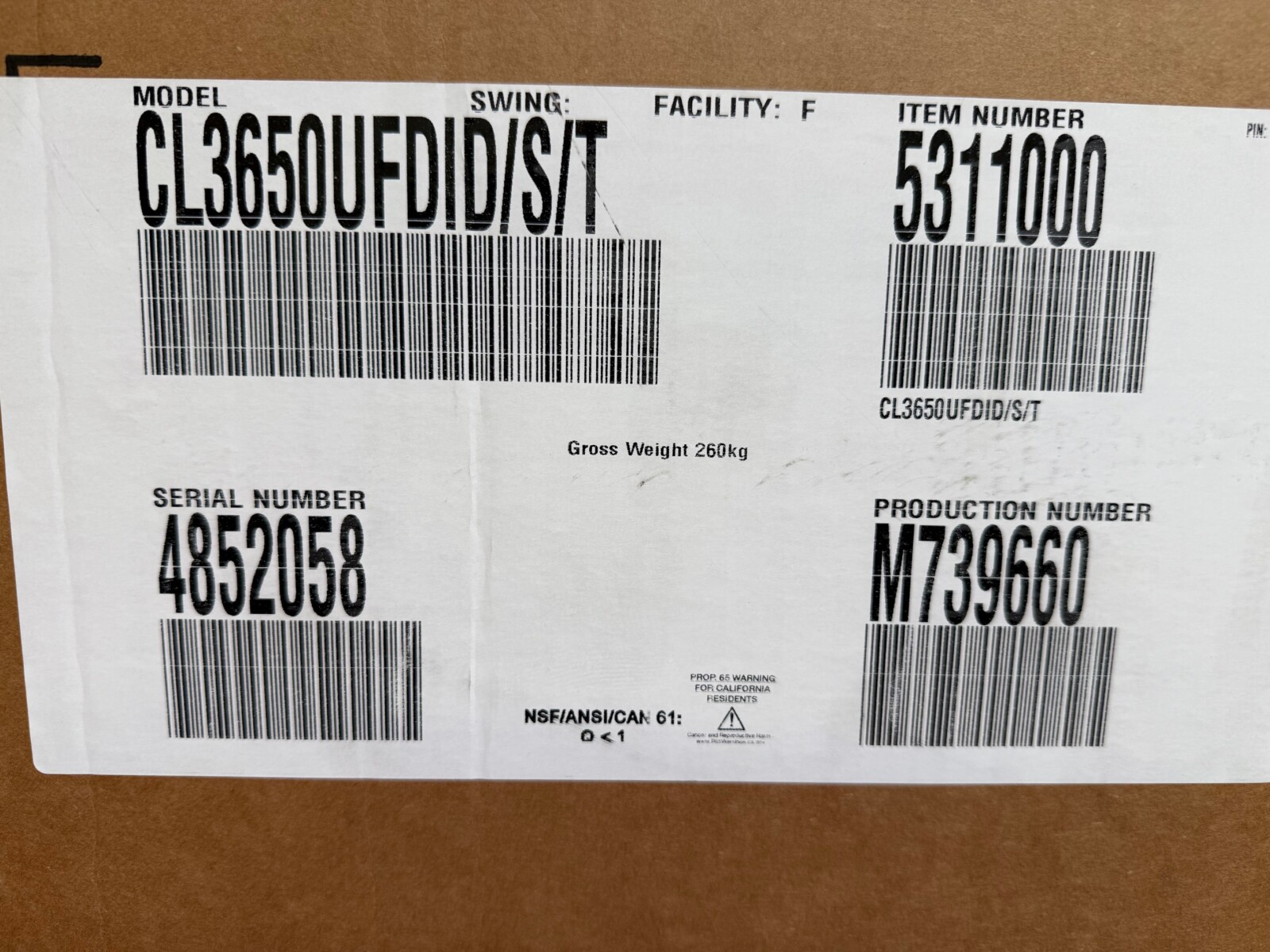 36'' Subzero Refrigerator French Door With Water Dispenser CL3650UFDIDST (New in Box) - Image 7