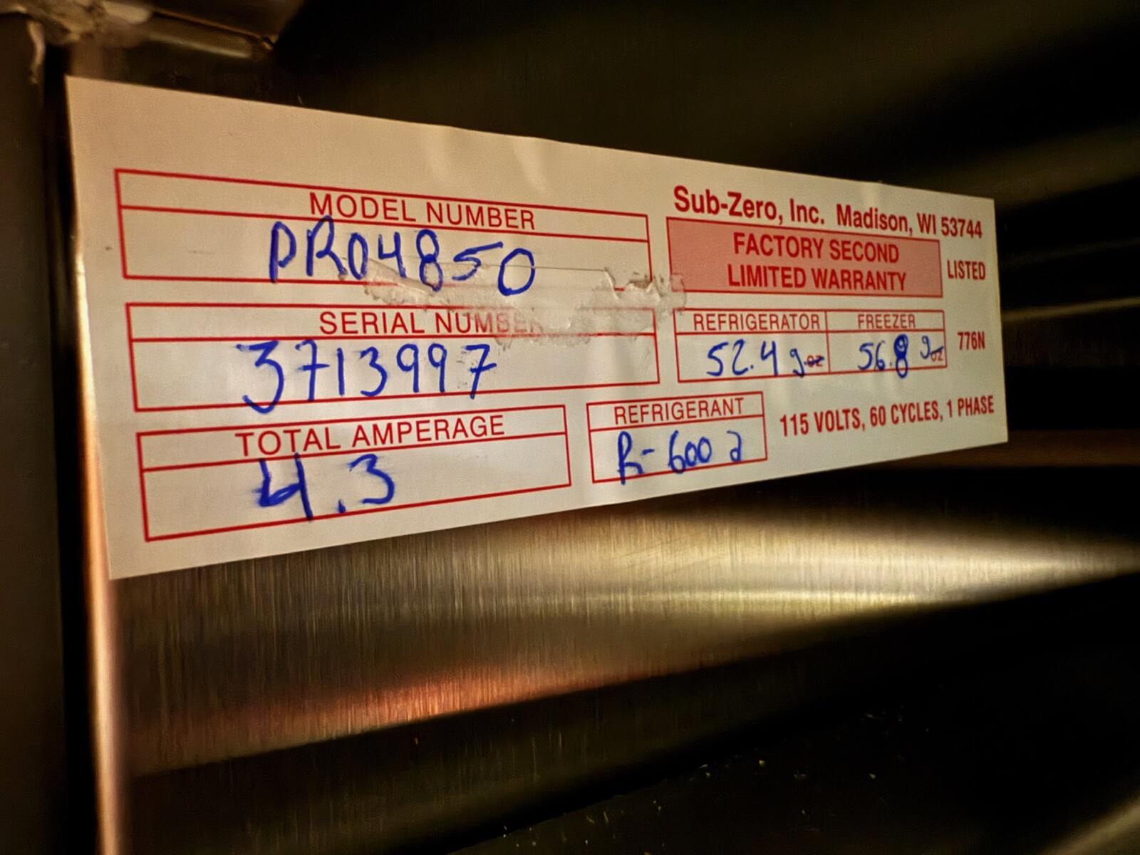 48” Subzero Refrigerator Freezer PRO4850 (New Factory 2nd) - Image 7