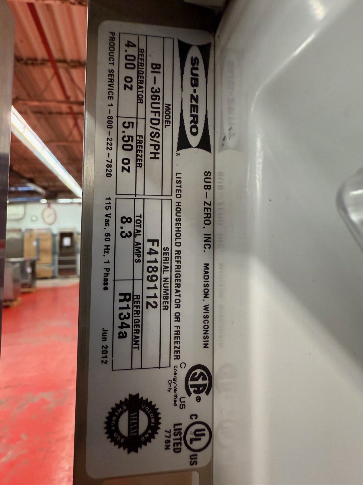 36'' Subzero Refrigerator Freezer French Door BI36UFDSPH (Used 2012) - Image 6