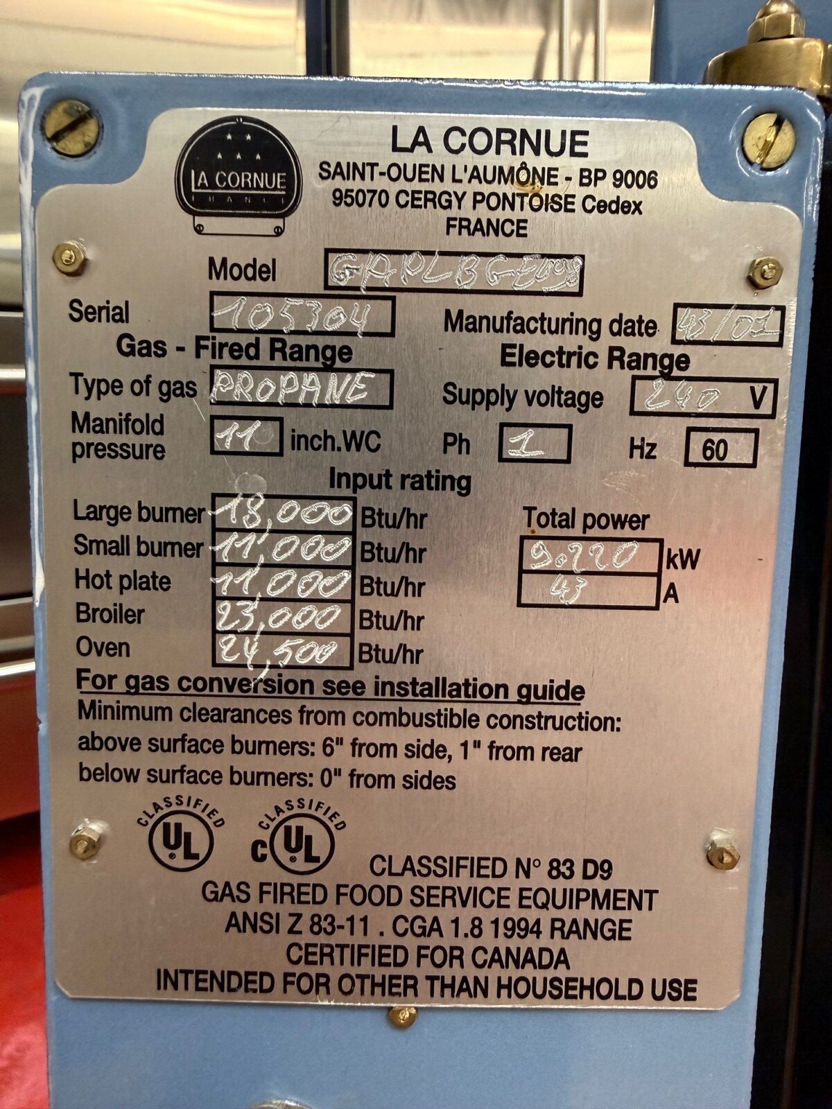 70.9'' La Cornue Grand Palais 180 Dual Fuel LP Range GAPLBGEU98 Provence Blue (Used & Propane) - Image 11