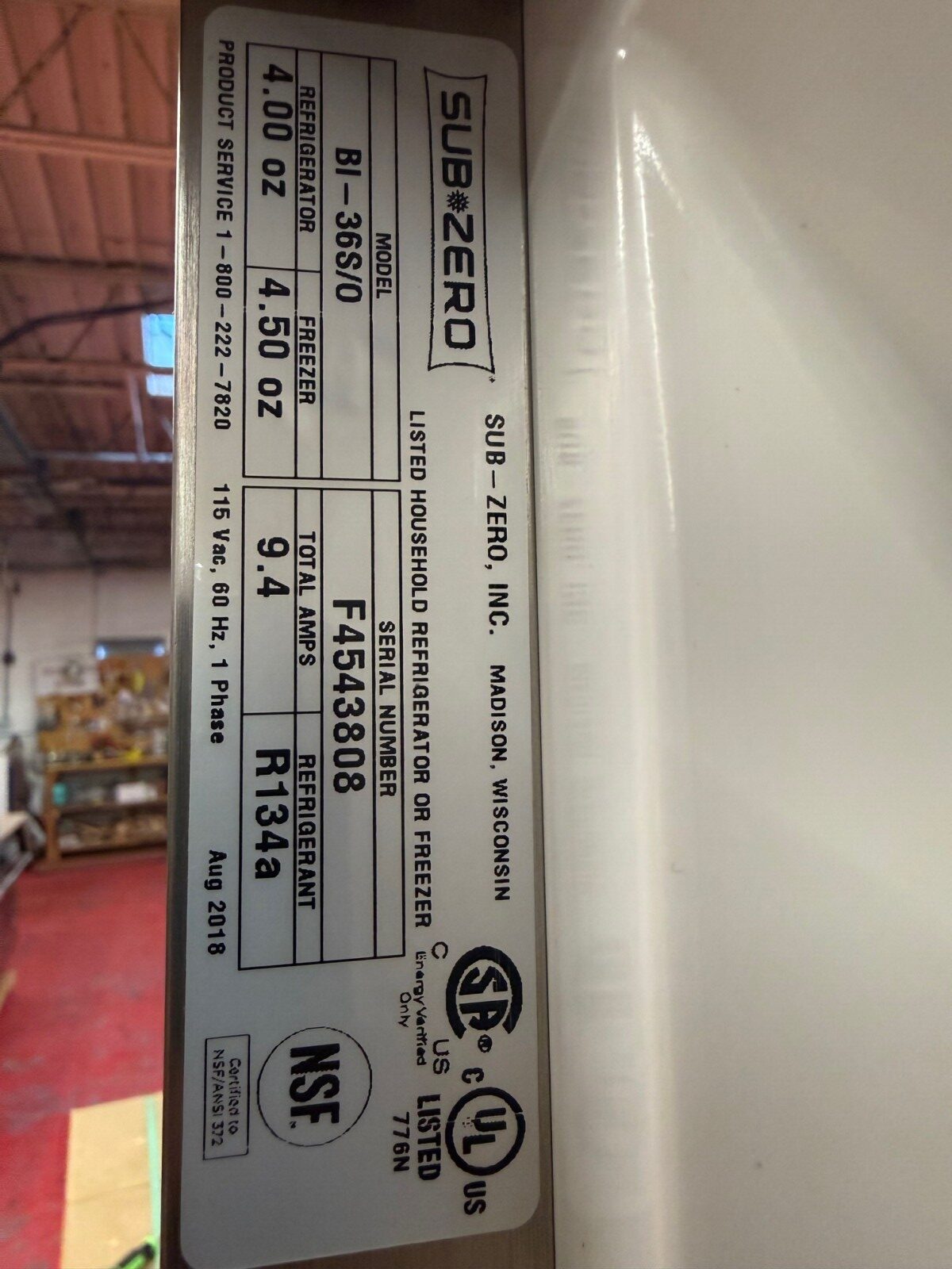 36'' Subzero Refrigerator Freezer Panel Ready BI36SO (Used 09/2018) - Image 7