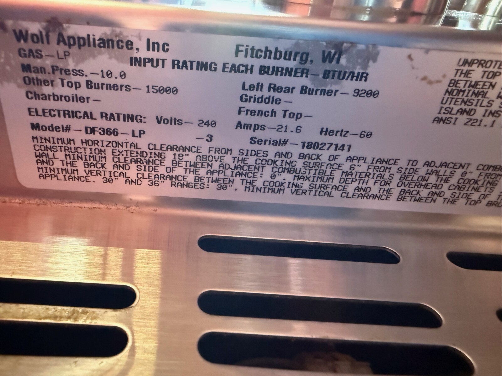 36” Wolf Dual Fuel Propane Range DF366LP (Used) - Image 11