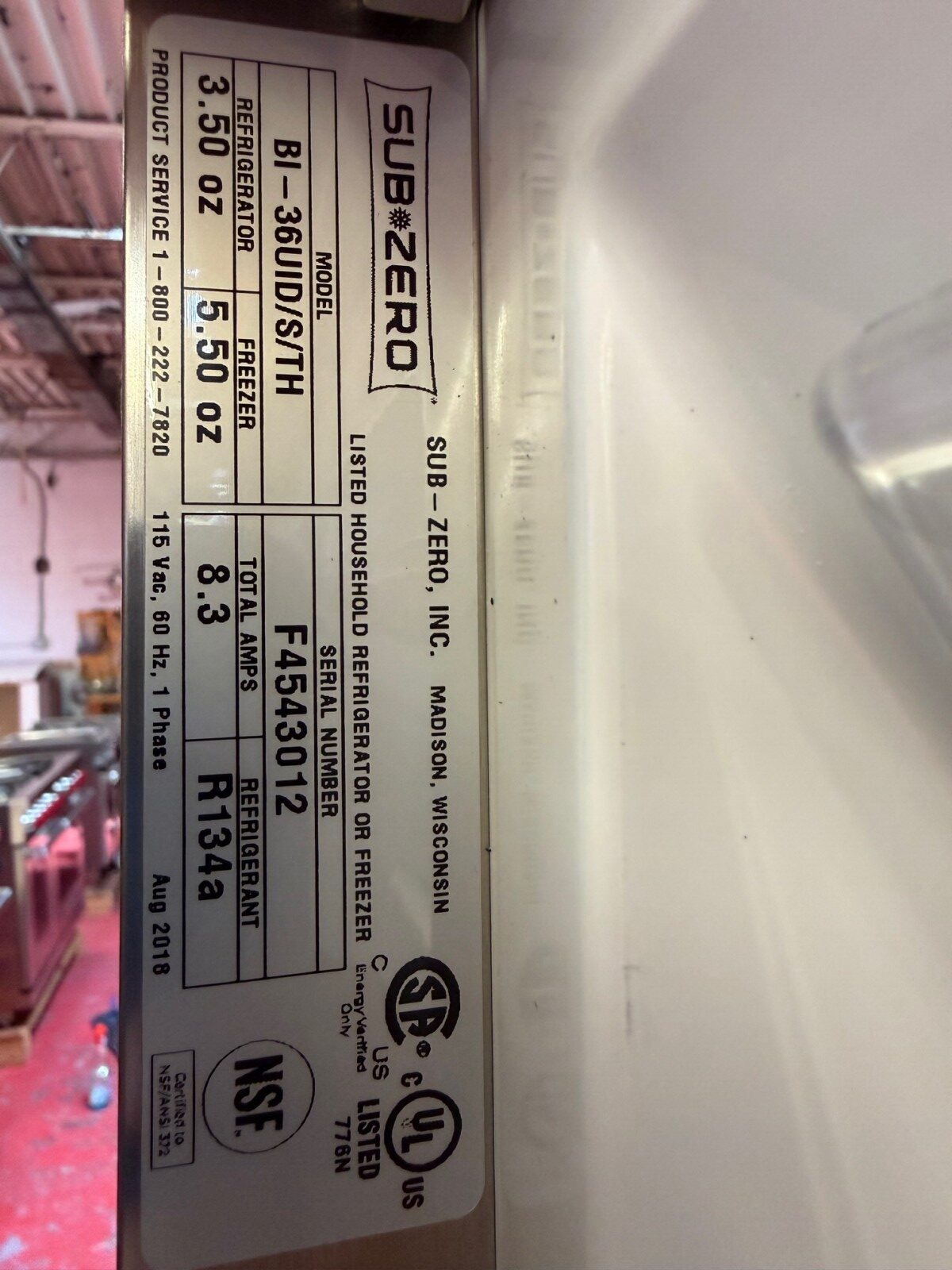 36” Subzero Refrigerator With Internal Water Dispenser BI36UIDSTHLH (Used 2018) - Image 2