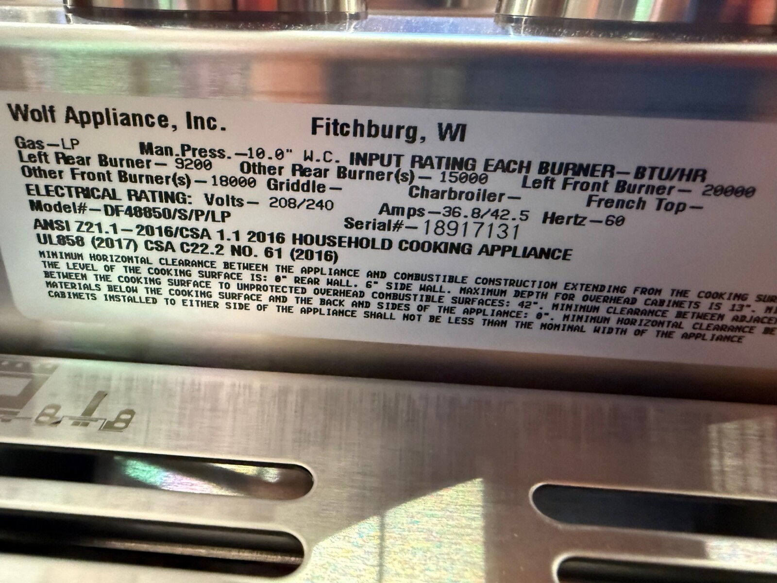 48'' Wolf Dual Fuel M Series LP Range DF48850SPLP (New) - Image 8