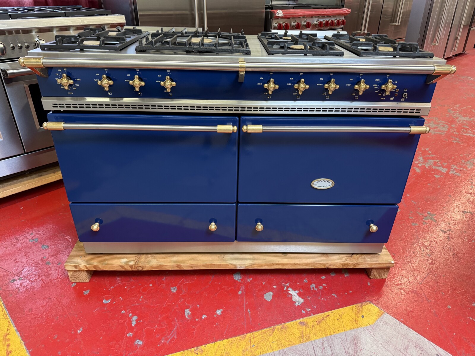 55 5/16” Lacanche Sully Dual Fuel Range Blue With Brass DUS1402D02GDA (Used)