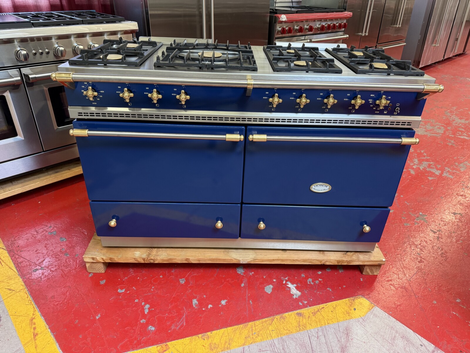55 5/16” Lacanche Sully Dual Fuel Range Blue With Brass DUS1402D02GDA (Used) - Image 2