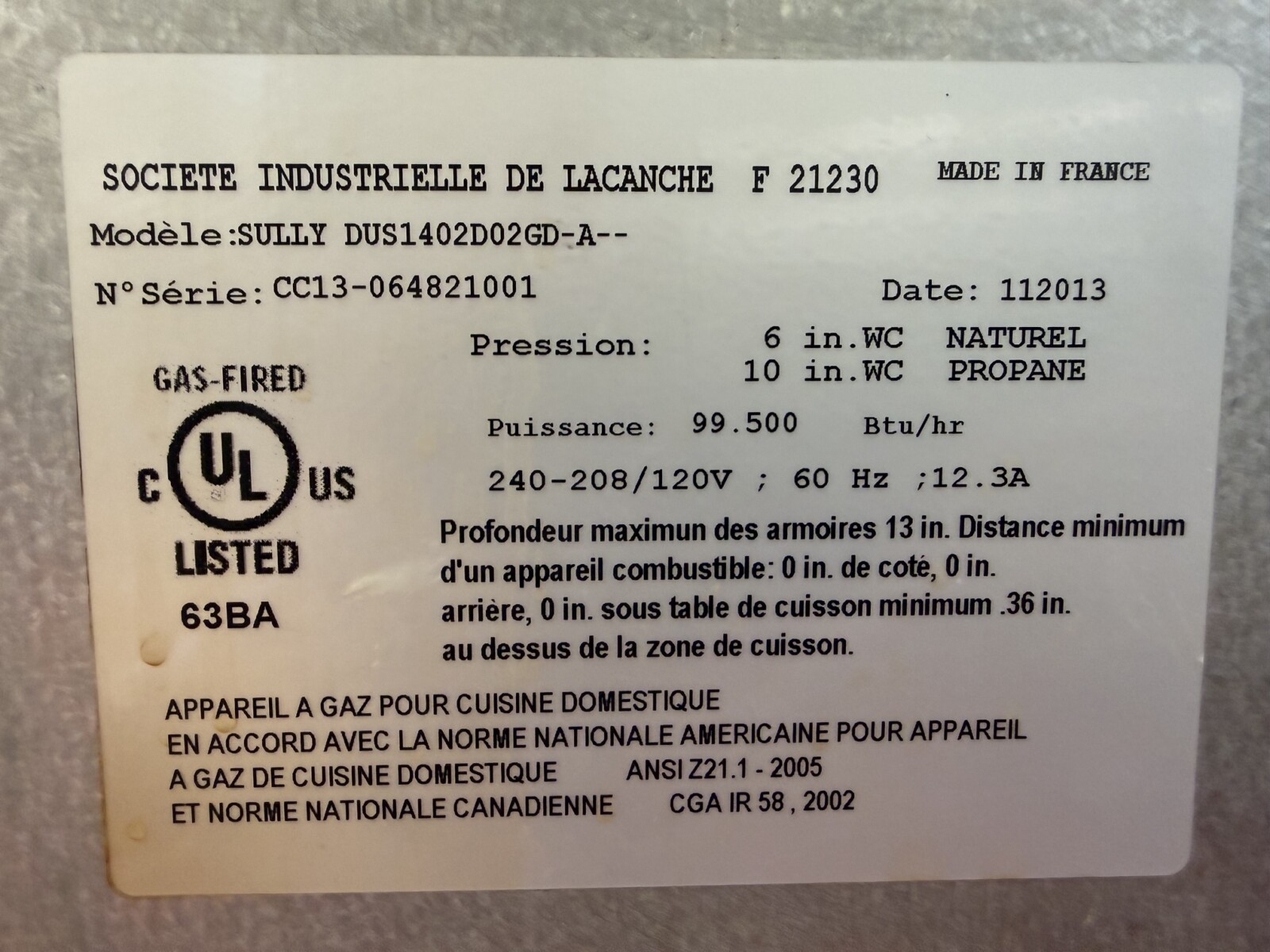55 5/16” Lacanche Sully Dual Fuel Range Blue With Brass DUS1402D02GDA (Used) - Image 14