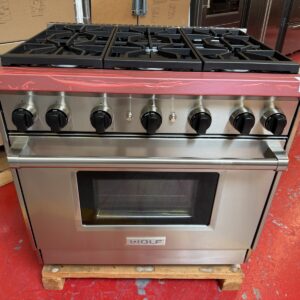 36” Wolf Gas Range GR366 (Used Natural Gas & Black Knobs)
