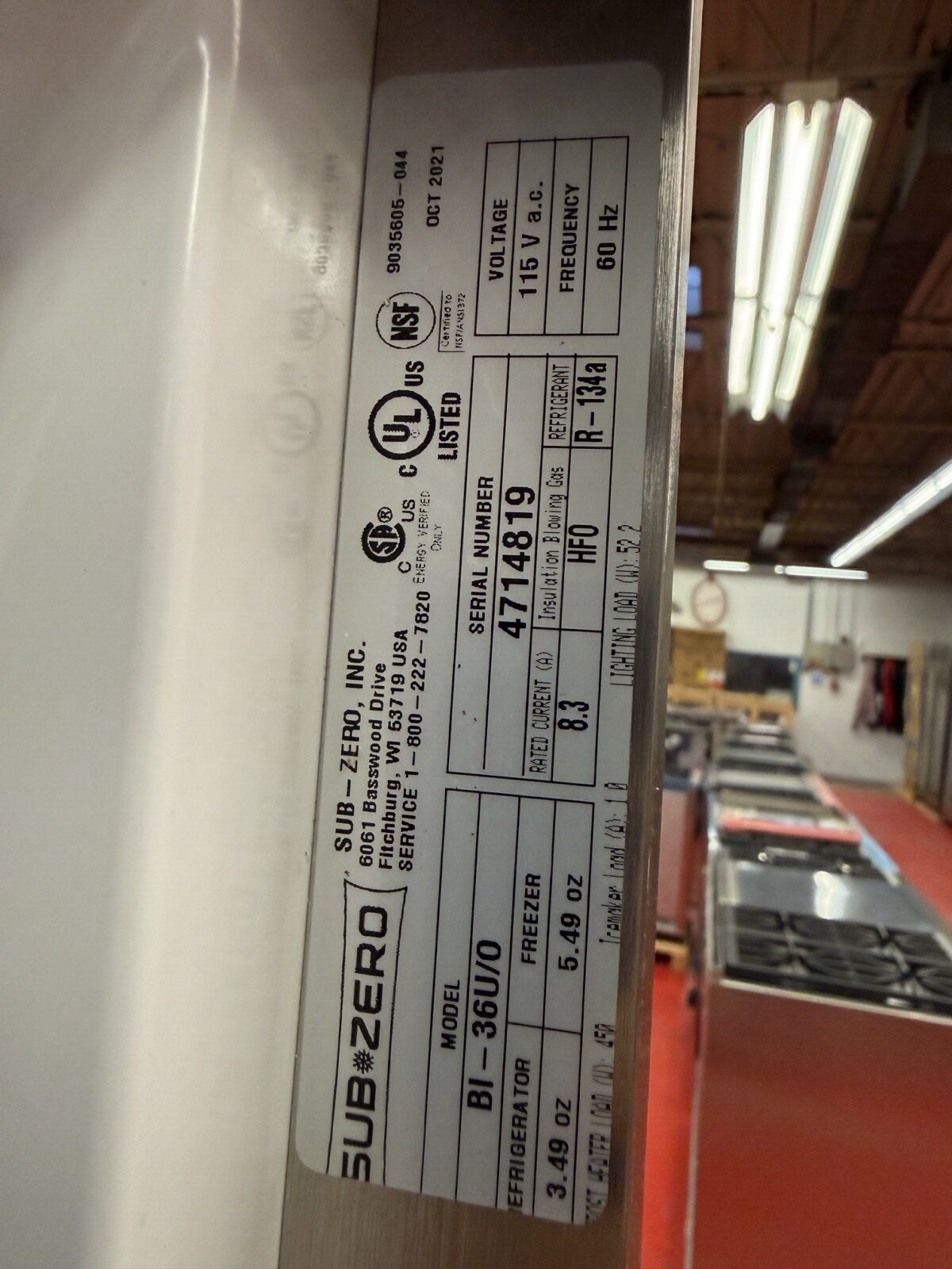 36” Subzero Refrigerator Freezer Panel Ready BI36UORH (Used 10/2021) - Image 2